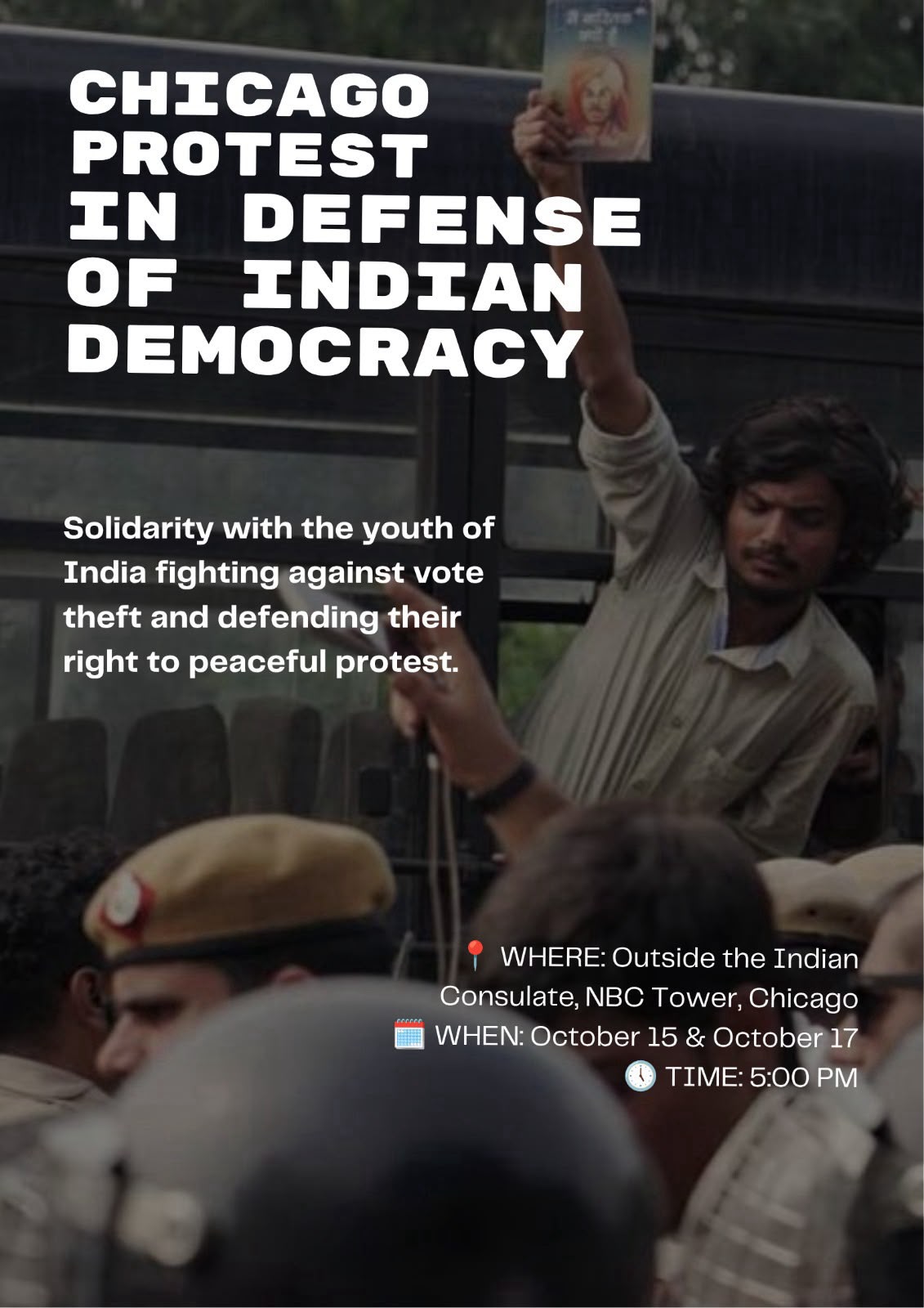 Poster for Chicago protest in defence of Indian democracy